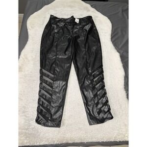 New‎ Ashley Stewart Black Faux Leather Mesh Panel Pants Size 16 Pull On